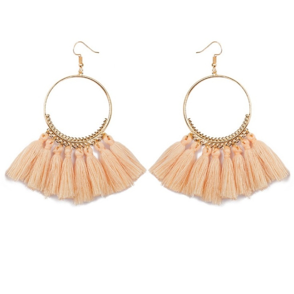 Sale! Long Tassel Fringe Boho Earrings BLUSH